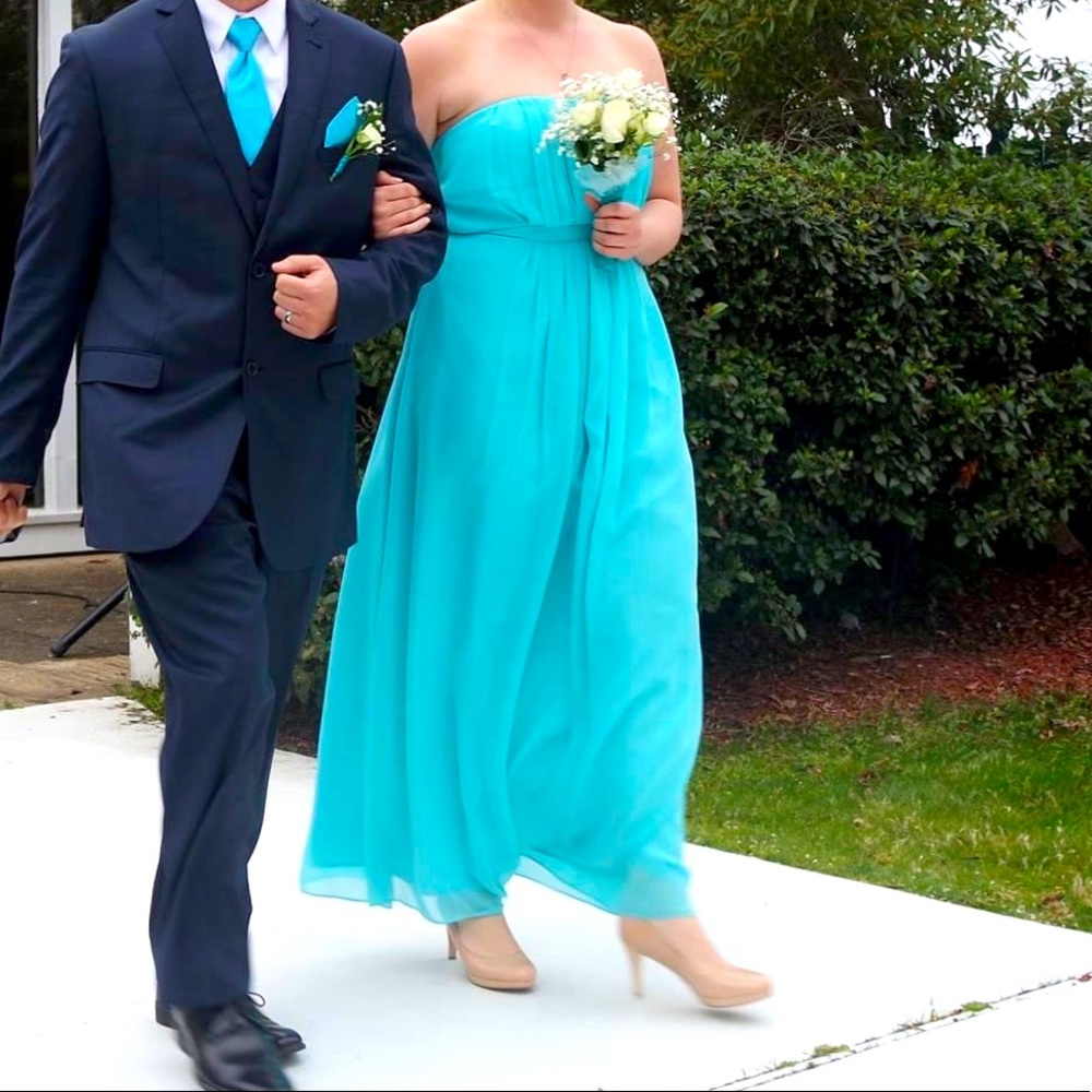 Turquoise Blue Strapless Bridesmaid Dress